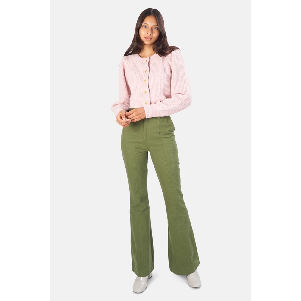 151. NWT LoveShackFancy Meyerson Eucalyptus Green Flared Pants